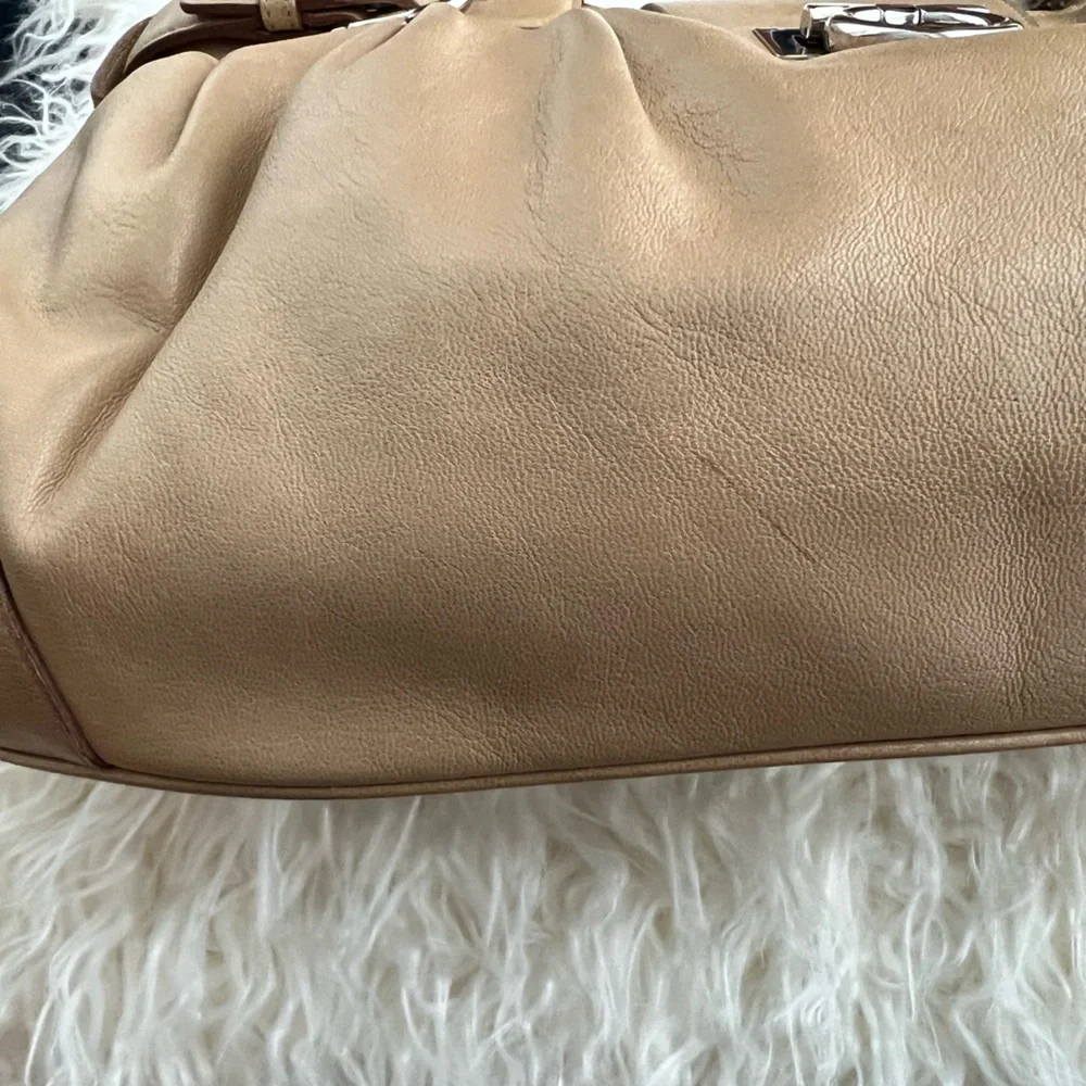 Salvatore Ferragamo Tan Leather Satchel with Silver Hardware